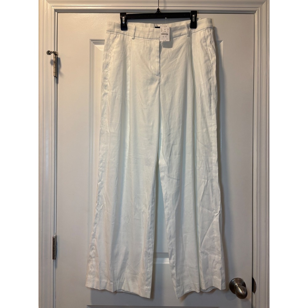 J.Crew White‎ Linen Blend Wide Leg Crop Pants Size 12 NWT